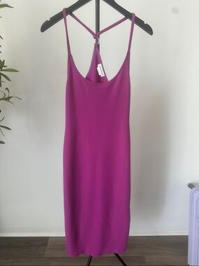Magenta Slip Midi Dress with Spaghetti Straps